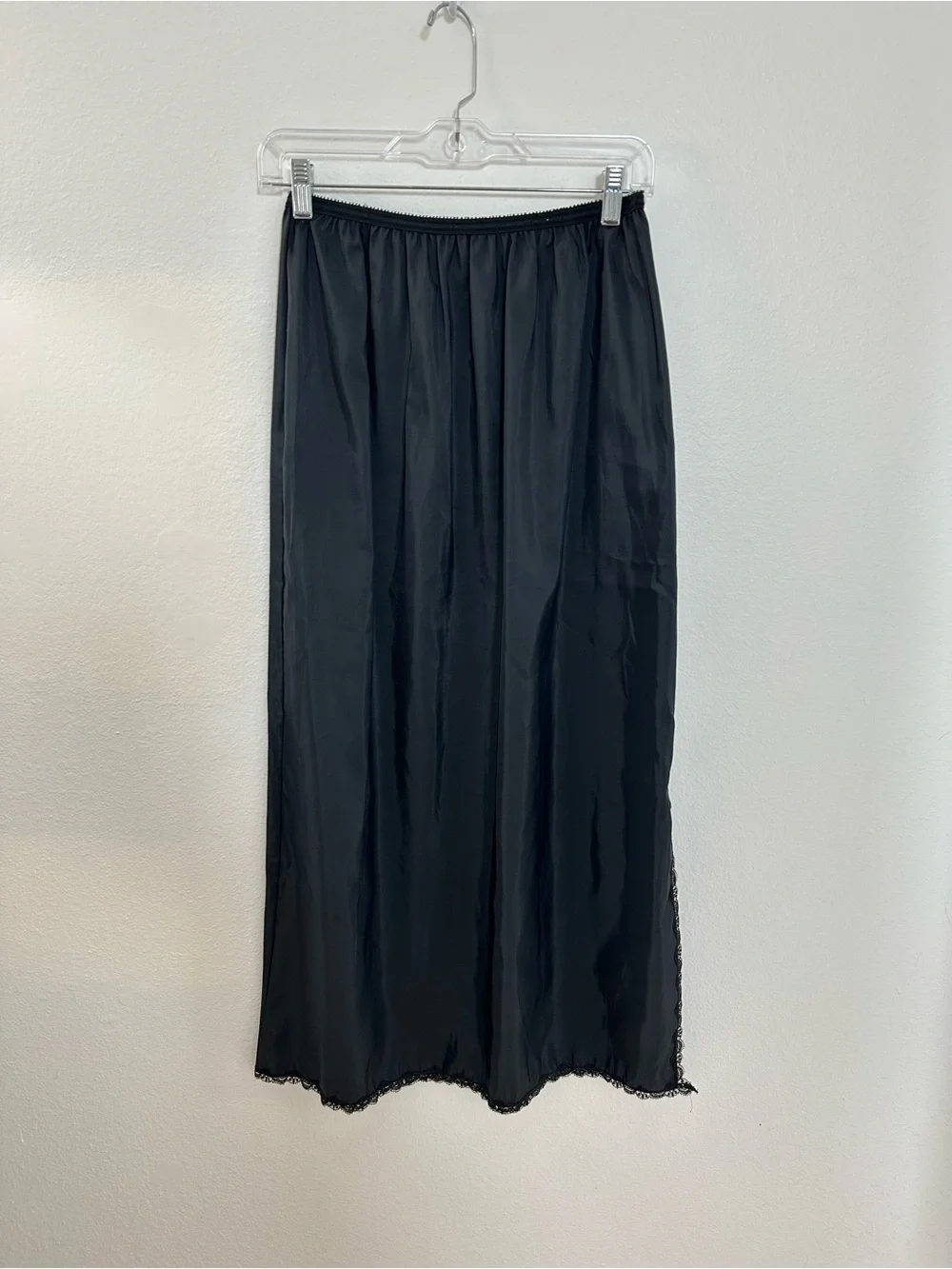 Vintage Sears 80's Black Maxi Skirt Slip Skirt Lace Trim Size M